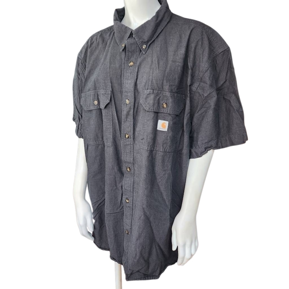Carhartt Loose Fit Dark Gray Short Sleeve Button Down Shirt (2XL)